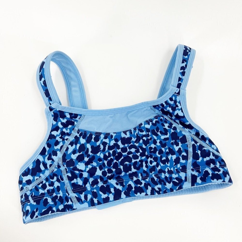✅ SYROKAN BLUE ANIMAL PRINT Wirefree Adjustable High Impact Full Support‎ 32B